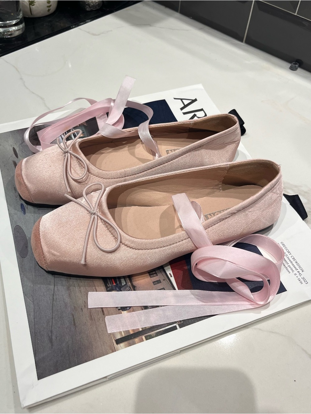 Women's Ballet Flats with Ribbon Tie - Blush Pink